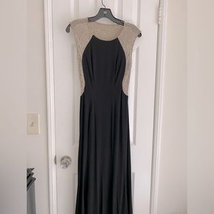 Cache Black and Nude Crystal Evening Dress